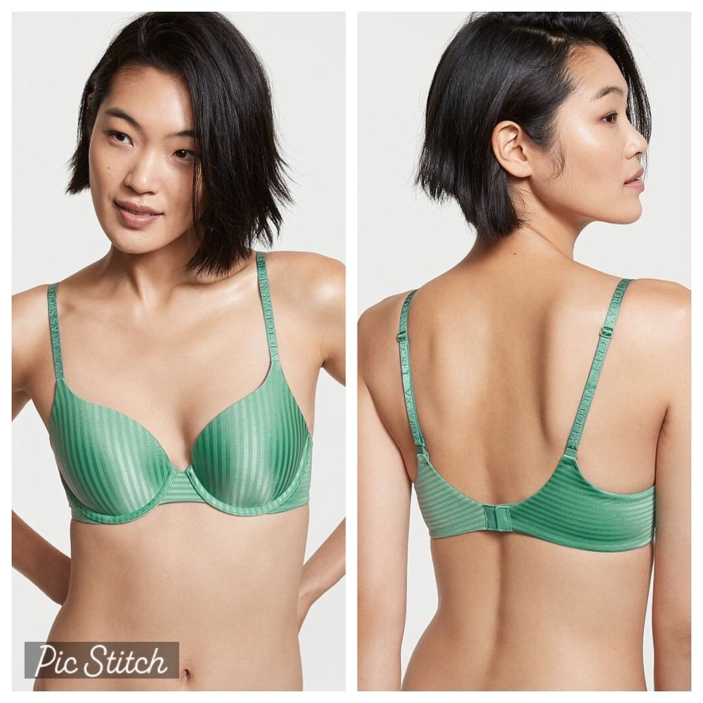 Victoria’s Secret Green Striped The T-Shirt Light Push-Up Perfect Shape Bra 32C